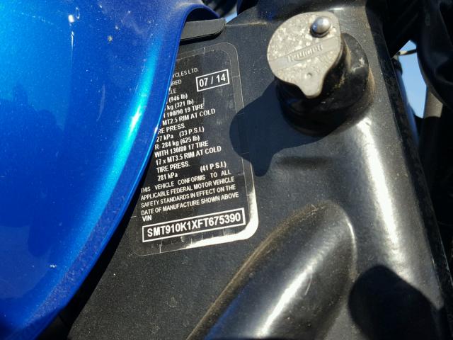 SMT910K1XFT675390 - 2015 TRIUMPH MOTORCYCLE BONNEVILLE BLUE photo 10