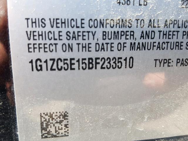 1G1ZC5E15BF233510 - 2011 CHEVROLET MALIBU 1LT შავი ფოტო 10