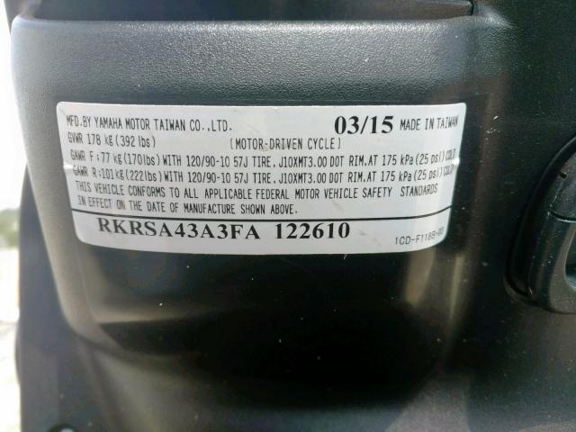 RKRSA43A3FA122610 - 2015 YAMAHA YW50 F BLACK photo 10