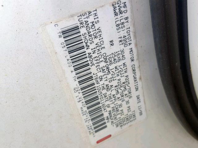 JT6HF10U5Y0116047 - 2000 LEXUS RX 300 WHITE photo 10