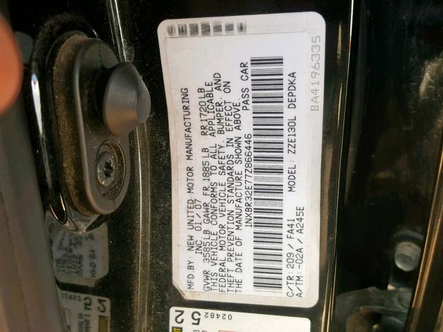 1NXBR32E77Z866446 - 2007 TOYOTA COROLLA SE BLACK photo 10