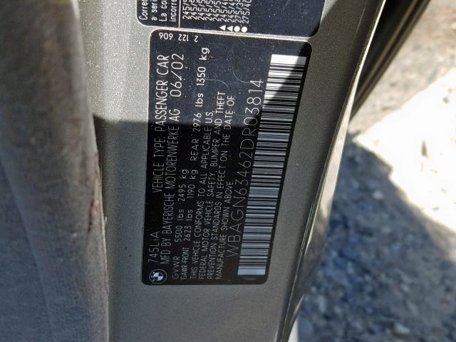 WBAGN63462DR03814 - 2002 BMW 745 LI GRAY photo 10