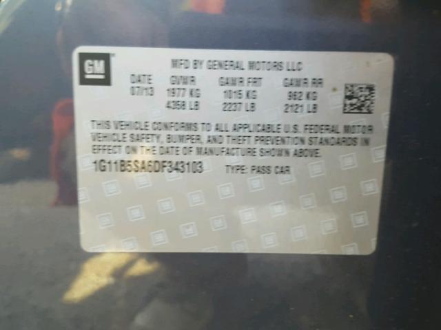 1G11B5SA6DF343103 - 2013 CHEVROLET MALIBU LS 蓝色 照片 10