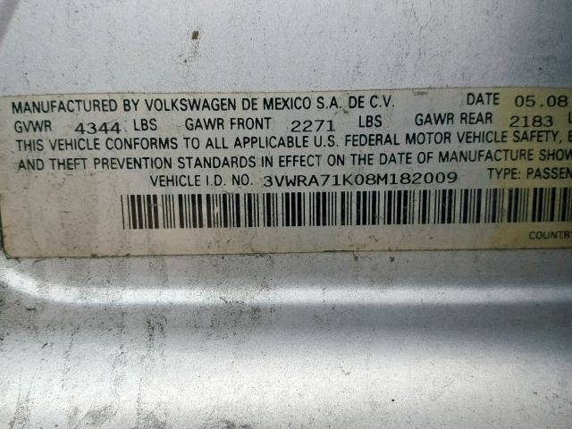 3VWRA71K08M182009 - 2008 VOLKSWAGEN JETTA WOLF SILVER photo 10