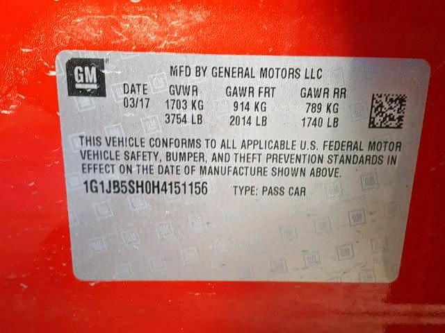 1G1JB5SH0H4151156 - 2017 CHEVROLET SONIC LS RED photo 10