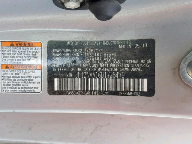 JF1ZNAA16D1728479 - 2013 TOYOTA SCION FR-S GRAY photo 10