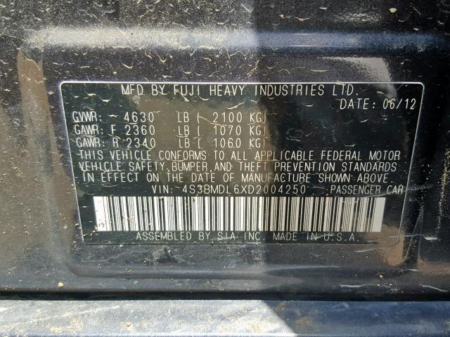 4S3BMDL6XD2004250 - 2013 SUBARU LEGACY 3.6 GRAY photo 10