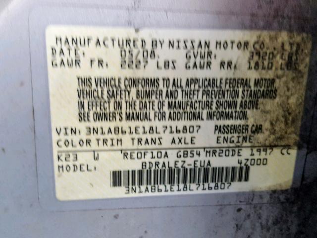 3N1AB61E18L716807 - 2008 NISSAN SENTRA 2.0 SILVER photo 10