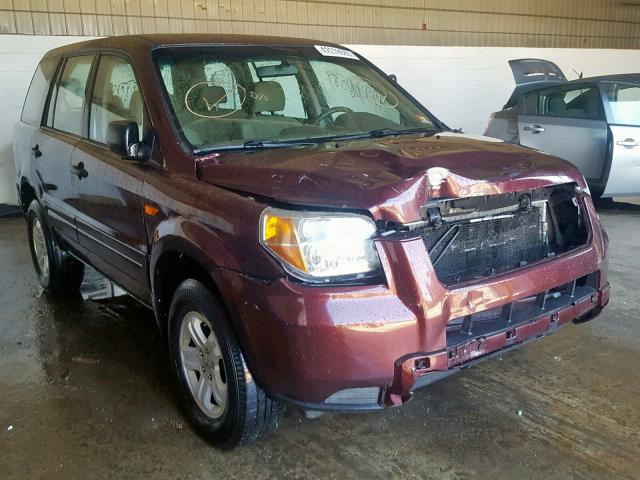 5FNYF28187B019708 - 2007 HONDA PILOT LX BURGUNDY photo 1