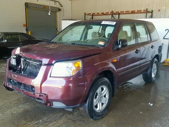 5FNYF28187B019708 - 2007 HONDA PILOT LX BURGUNDY photo 2