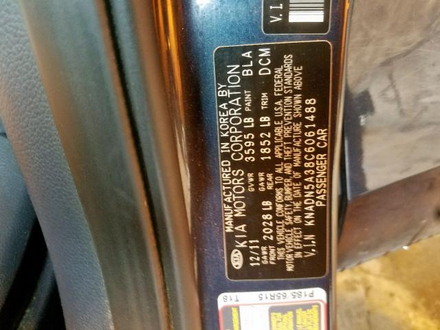 KNADN5A38C6061488 - 2012 KIA RIO EX BLUE photo 10