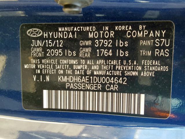 KMHDH6AE1DU004642 - 2013 HYUNDAI ELANTRA CO BLUE photo 10