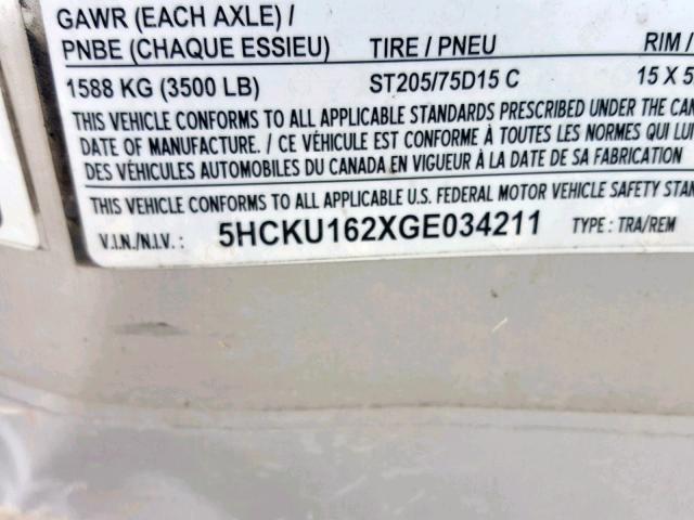 5HCKU162XGE034211 - 2016 ALLOY TRAILER TRAILER SILVER photo 10