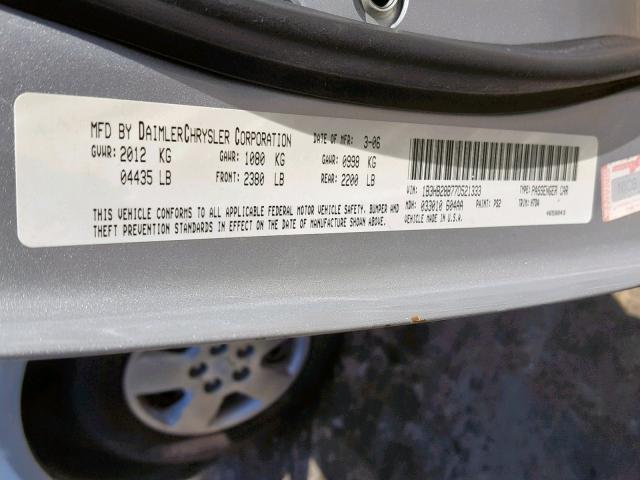 1B3HB28B77D521333 - 2007 DODGE CALIBER SILVER photo 10