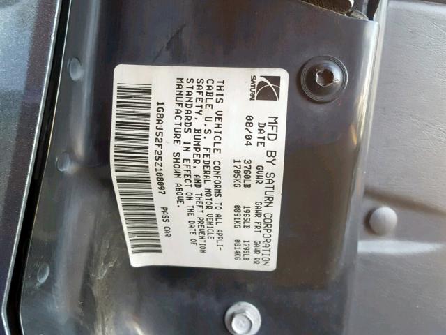 1G8AJ52F25Z108097 - 2005 SATURN ION LEVEL CHARCOAL photo 10