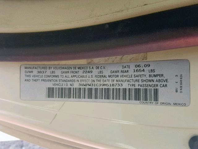 3VWPW31C39M518733 - 2009 VOLKSWAGEN NEW BEETLE أبيض صورة 10