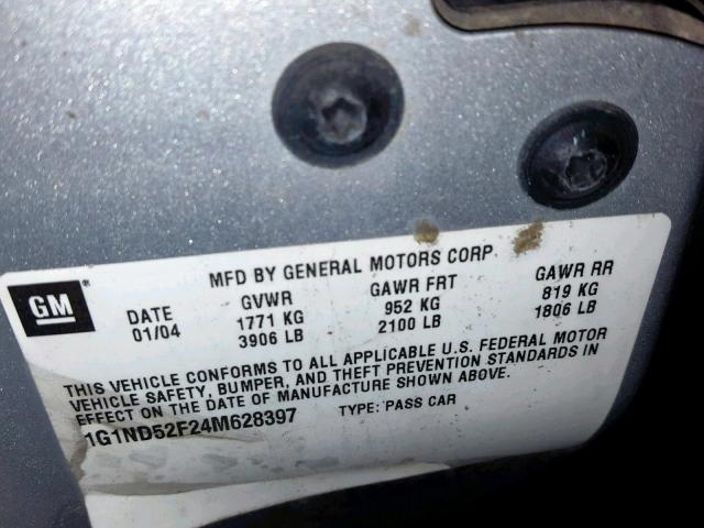 1G1ND52F24M628397 - 2004 CHEVROLET CLASSIC GRAY photo 10