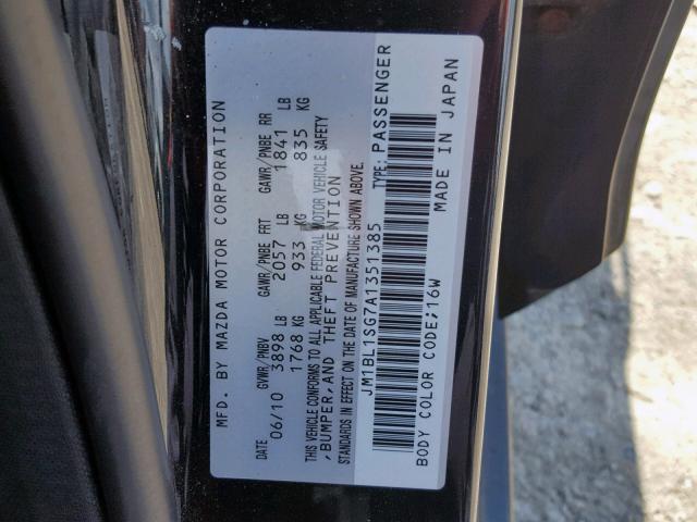 JM1BL1SG7A1351385 - 2010 MAZDA 3 I BLACK photo 10