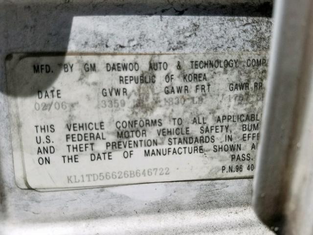 KL1TD56626B646722 - 2006 CHEVROLET AVEO BASE Ağ foto 10