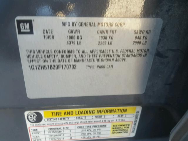 1G1ZH57B39F170702 - 2009 CHEVROLET MALIBU 1LT CHARCOAL photo 10