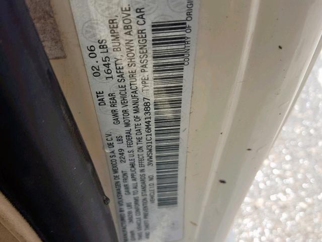 3VWSW31C16M413887 - 2006 VOLKSWAGEN NEW BEETLE კრემისფერი ფოტო 10