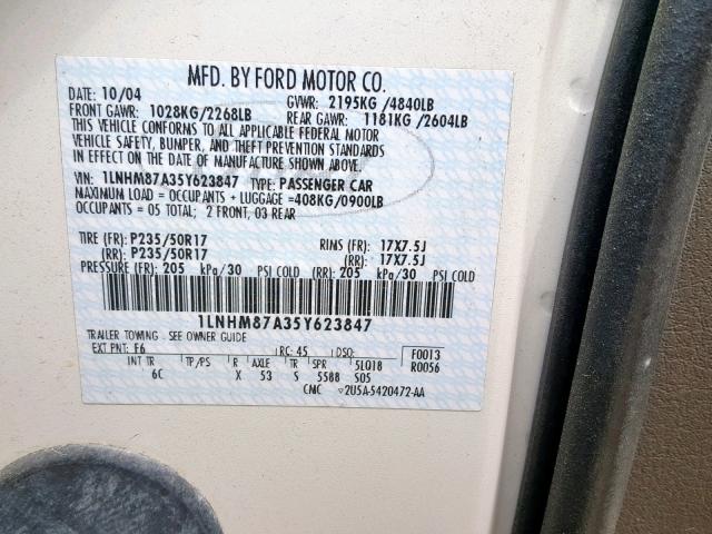 1LNHM87A35Y623847 - 2005 LINCOLN LS 白色 照片 10