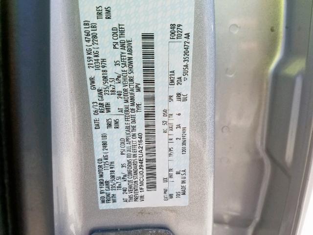 1FMCU0J94EUA21640 - 2014 FORD ESCAPE TIT SILVER photo 10