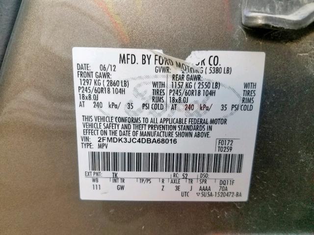 2FMDK3JC4DBA68016 - 2013 FORD EDGE SEL SILVER photo 10