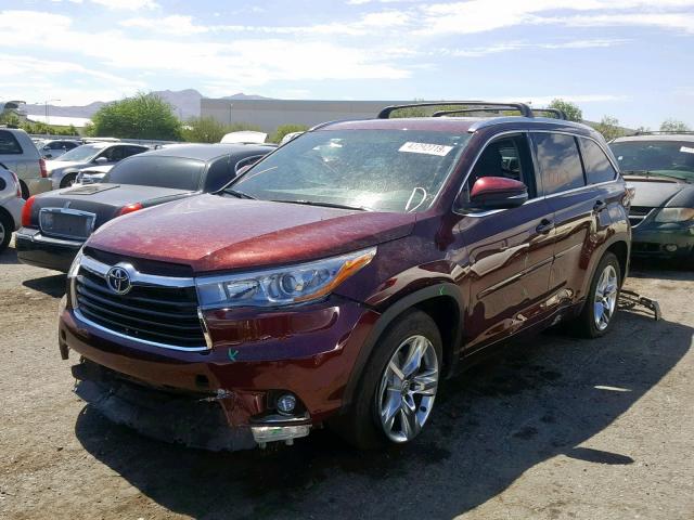 5TDYKRFH6FS105923 - 2015 TOYOTA HIGHLANDER BURGUNDY photo 2