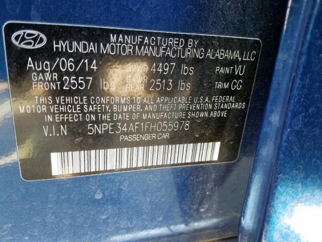 5NPE34AF1FH055978 - 2015 HYUNDAI SONATA SPO BLUE photo 10