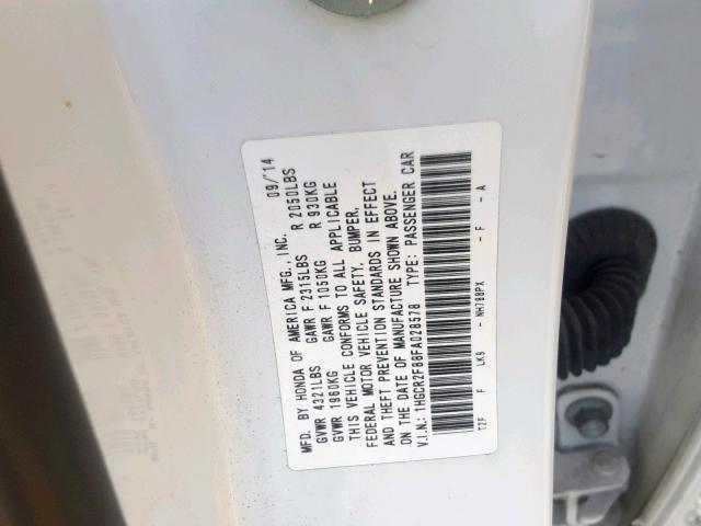 1HGCR2F88FA028578 - 2015 HONDA ACCORD EXL WHITE photo 10