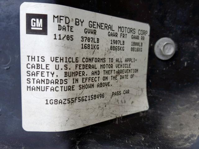 1G8AZ55F56Z158496 - 2006 SATURN ION LEVEL BLACK photo 10