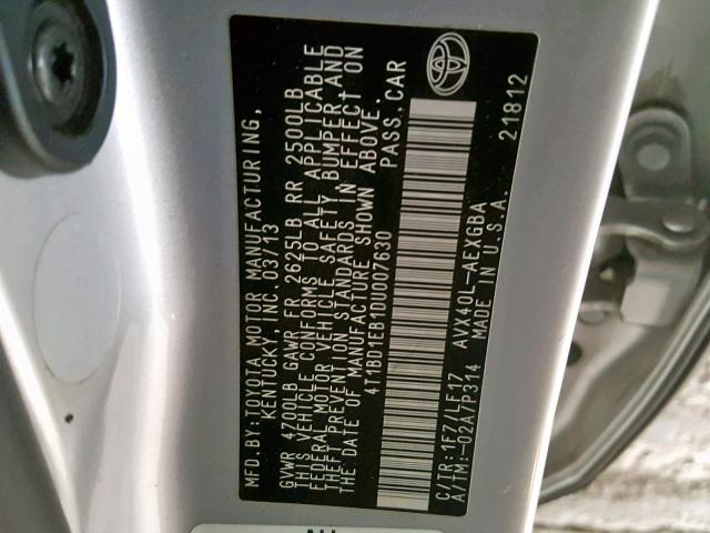 4T1BD1EB1DU007630 - 2013 TOYOTA AVALON HYB SILVER photo 10