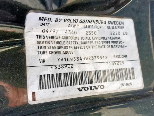 YV1LW5343W2379512 - 1998 VOLVO V70 T5 TUR GREEN photo 10