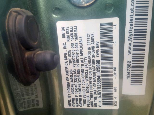 5J6YH28694L025896 - 2004 HONDA ELEMENT EX GREEN photo 10