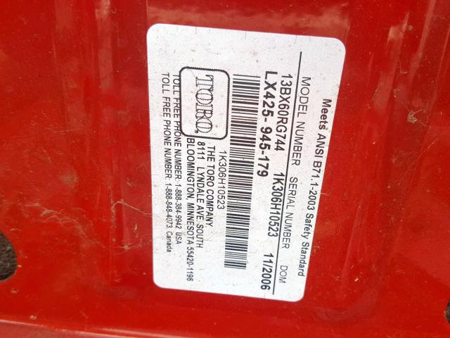 1K306H10523 - 2008 TORO MOWER RED photo 10