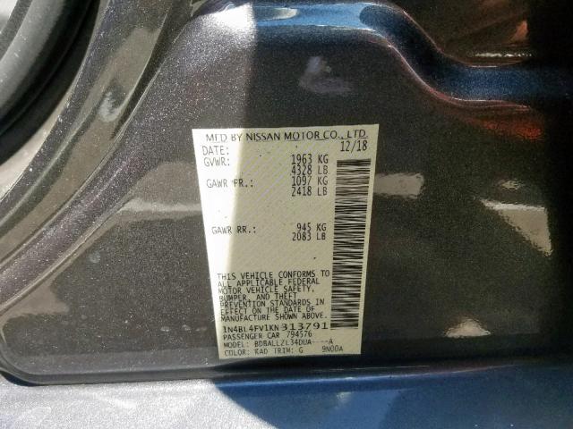 1N4BL4FV1KN313791 - 2019 NISSAN ALTIMA PLA GRAY photo 10