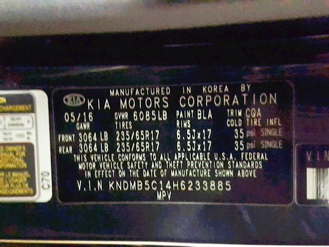 KNDMB5C14H6233885 - 2017 KIA SEDONA LX BLUE photo 10