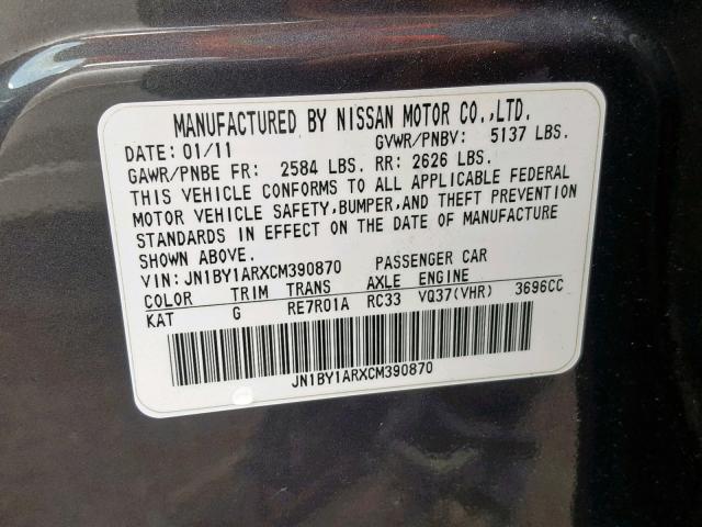 JN1BY1ARXCM390870 - 2012 INFINITI M37 X GRAY photo 10