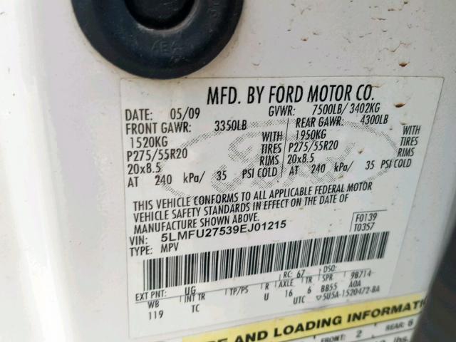 5LMFU27539EJ01215 - 2009 LINCOLN NAVIGATOR WHITE photo 10