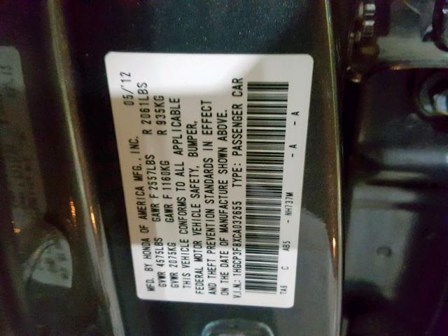 1HGCP3F8XCA032655 - 2012 HONDA ACCORD EXL BLUE photo 10