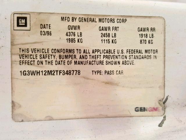 1G3WH12M2TF348778 - 1996 OLDSMOBILE CUTLASS SU WHITE photo 10