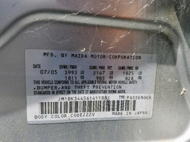 JM1BK344561411883 - 2006 MAZDA 3 HATCHBAC SILVER photo 10