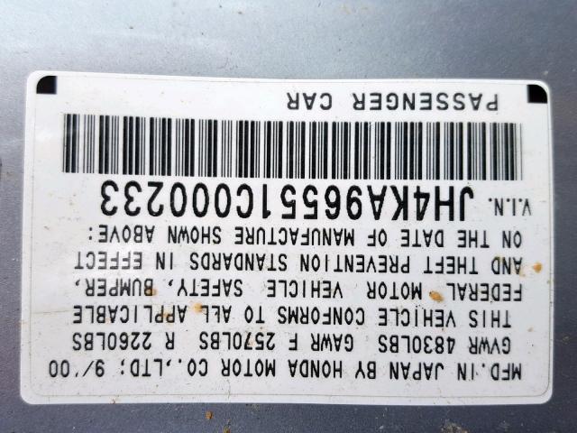 JH4KA96551C000233 - 2001 ACURA 3.5RL SILVER photo 10