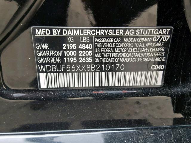 WDBUF56XX8B210170 - 2008 MERCEDES-BENZ E 350 BLACK photo 10