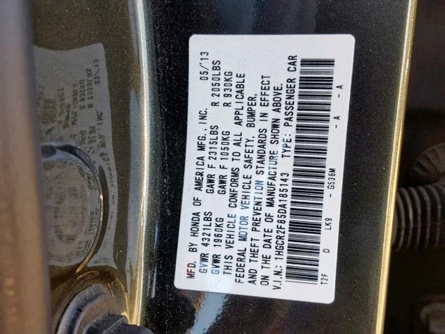 1HGCR2F85DA185143 - 2013 HONDA ACCORD EXL GRAY photo 10