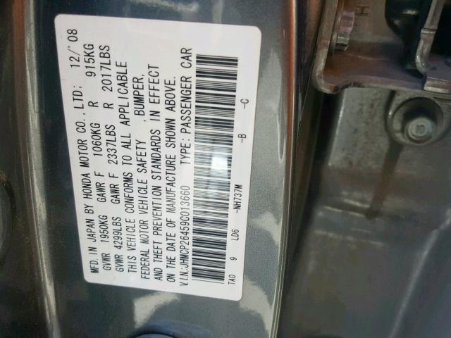 JHMCP26459C013660 - 2009 HONDA ACCORD LXP GRAY photo 10