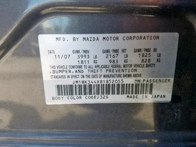 JM1BK344X81852055 - 2008 MAZDA 3 HATCHBAC GRAY photo 10