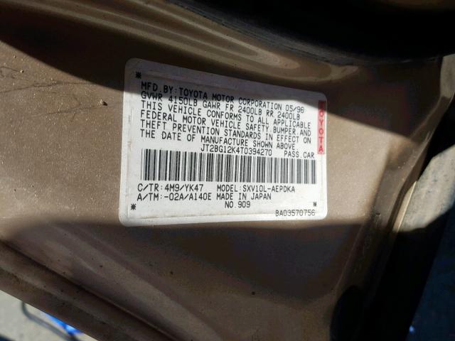 JT2BG12K4T0394270 - 1996 TOYOTA CAMRY DX SILVER photo 10