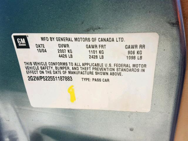 2G2WP522551187883 - 2005 PONTIAC GRAND PRIX GRAY photo 10